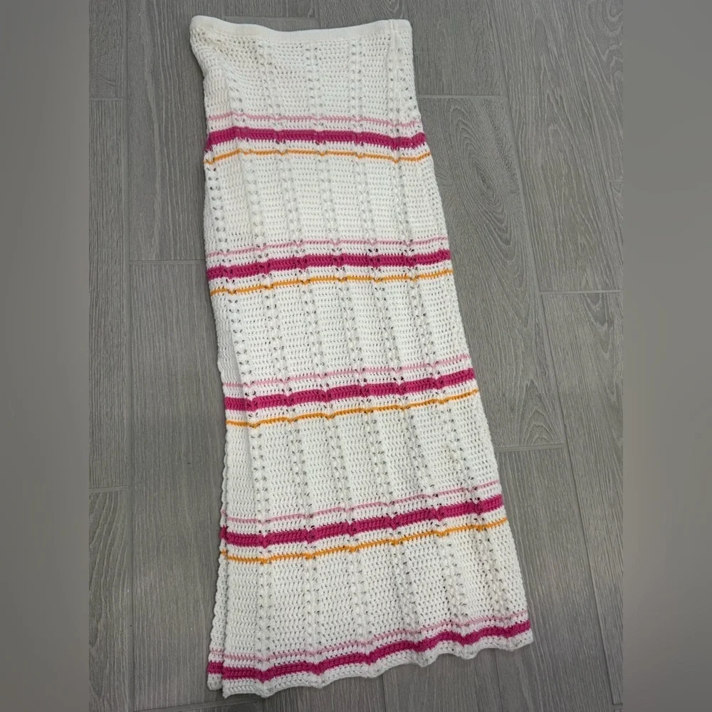 FATE Stripe Crochet Boho Hippie Cream Pink Festival Midi Skirt Size Large NWT - Picture 5 of 8